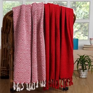 NEW Cotton All Season Throw Blankets Set of 2 Red
